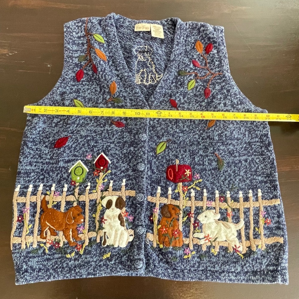 Bobbie Brooks Woman Blue Marled Dog Fence Embroidery Knit‎ Vest 18W 20W - Picture 5 of 6